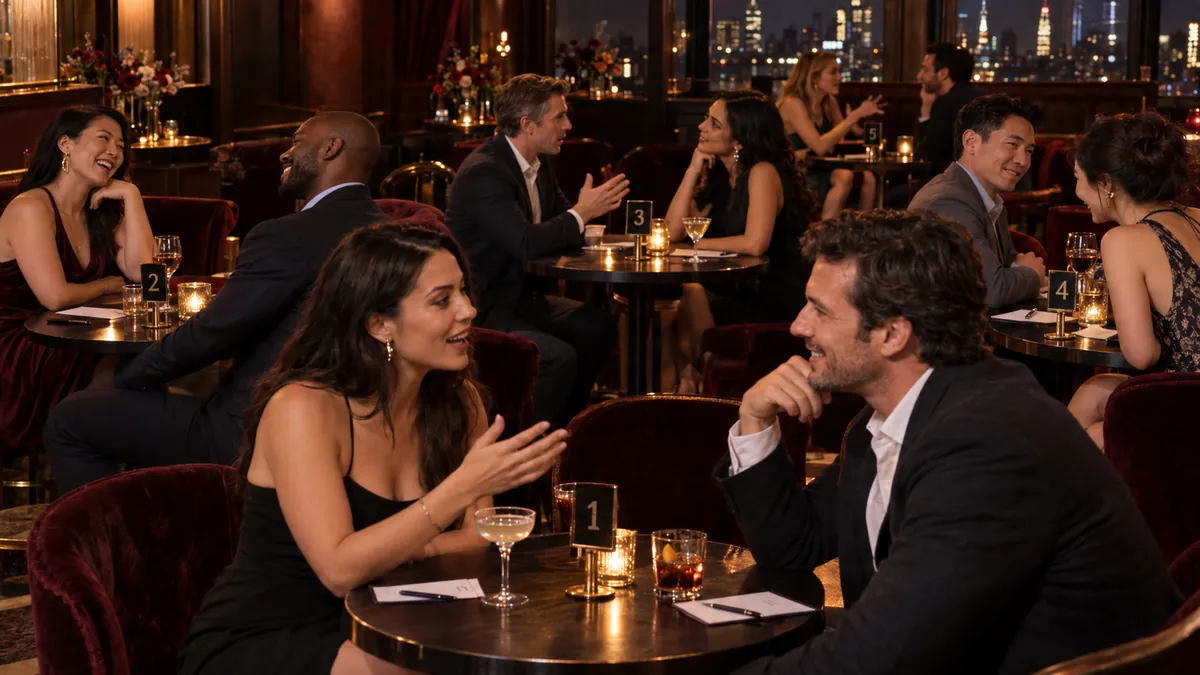 Speed dating night at a NYC lounge with numbered tables